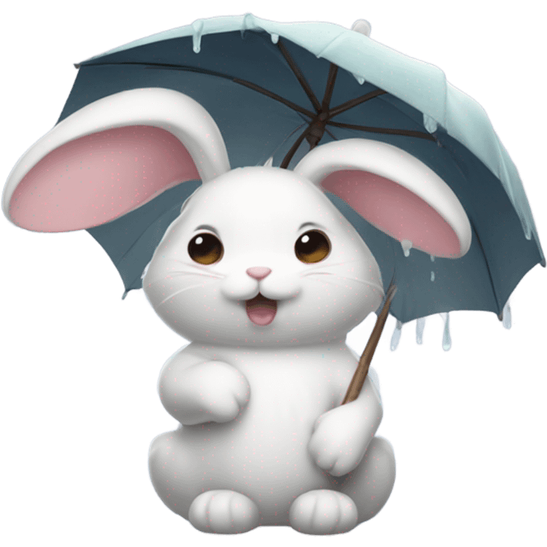 Cute bunny with a rainclod emoji