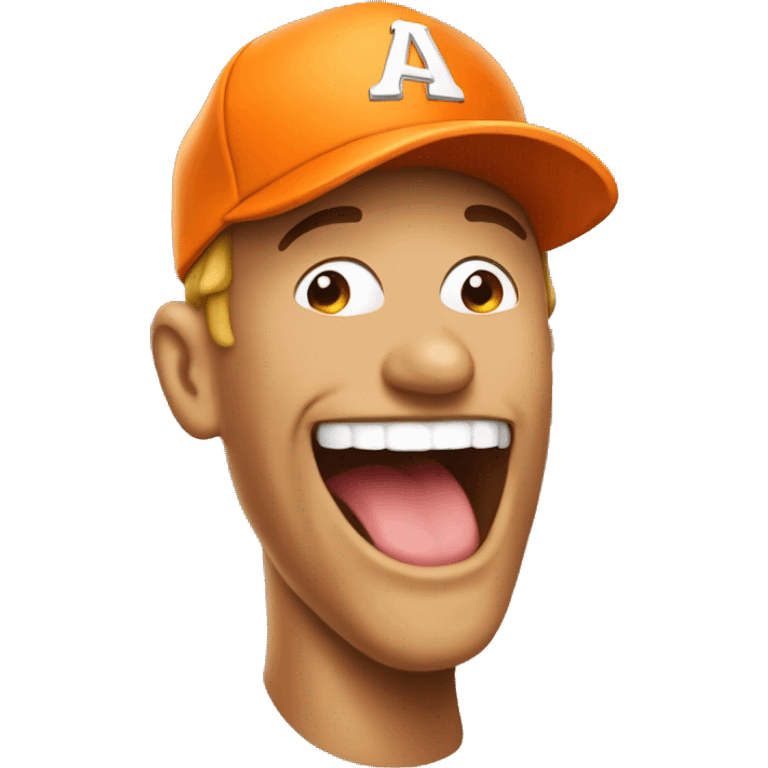 Guy with orange baseball hat laughing his ass off  emoji