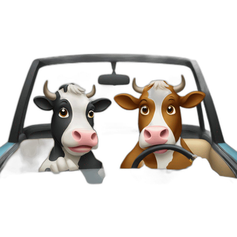 Two cows driving in a car and smoking cigarette emoji