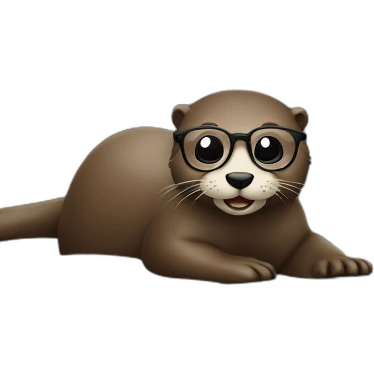 otter with eyeglasses leaning against a pillow using a macbook emoji