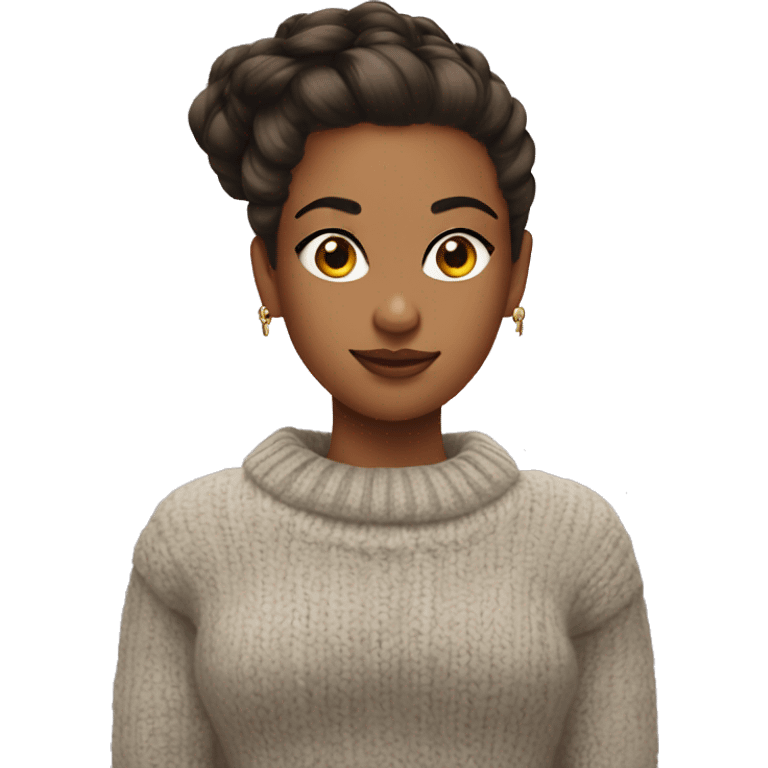 Girl with slick back hair big earrings and cozy sweater emoji