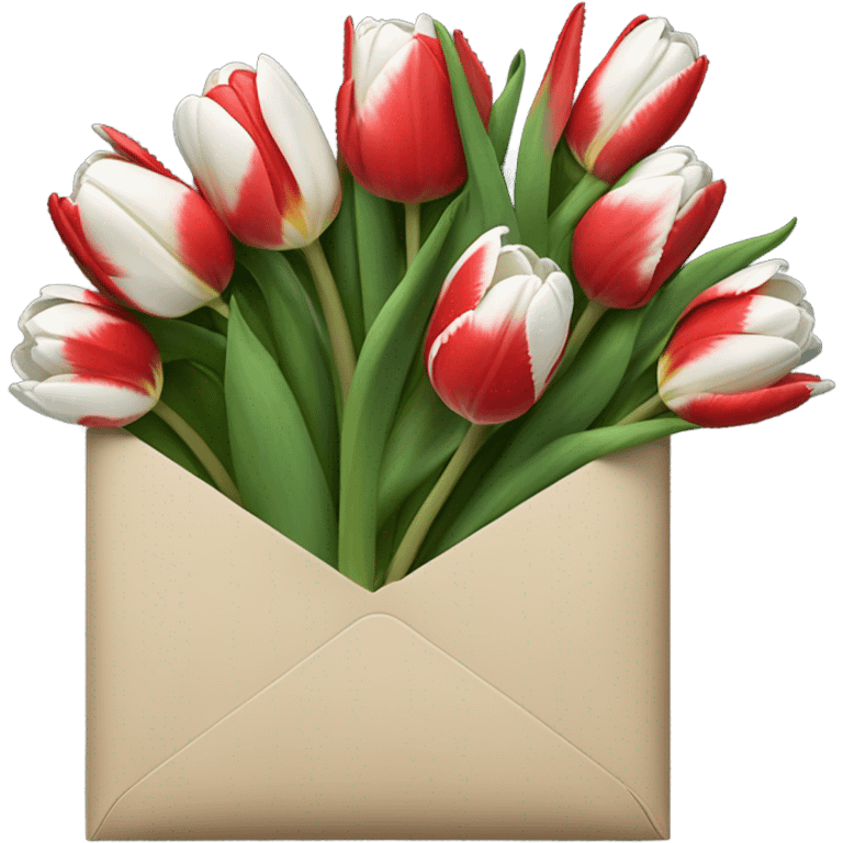 Colour: #D4CCC2 Envelope with 4 red tulips and 4 white tulips in. Make the envelope full of tulips emoji