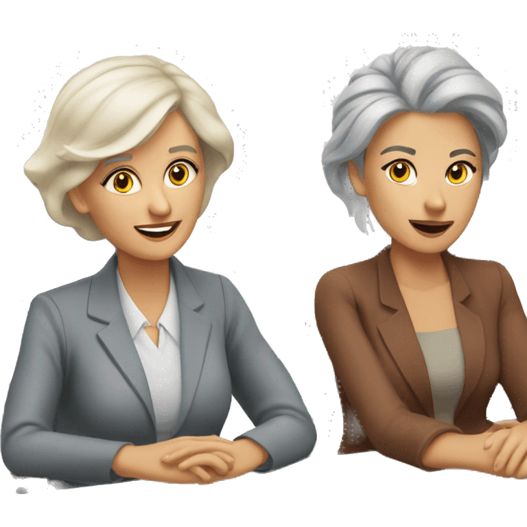 an older woman grey hair and a younger woman blonde hair sitting talking job interview semi casual emoji