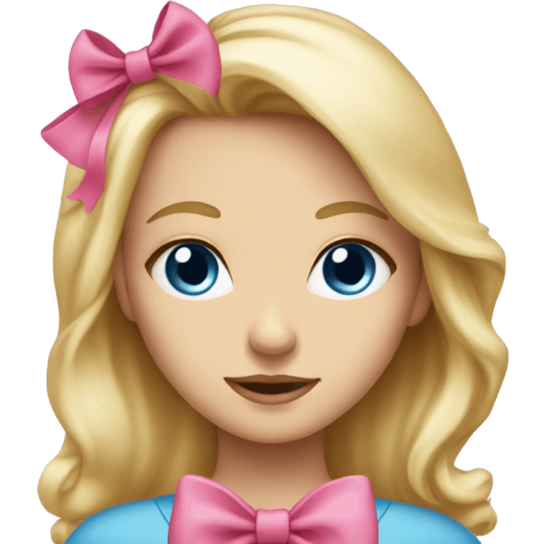 Blonde girl blue eyes with a pink bow emoji