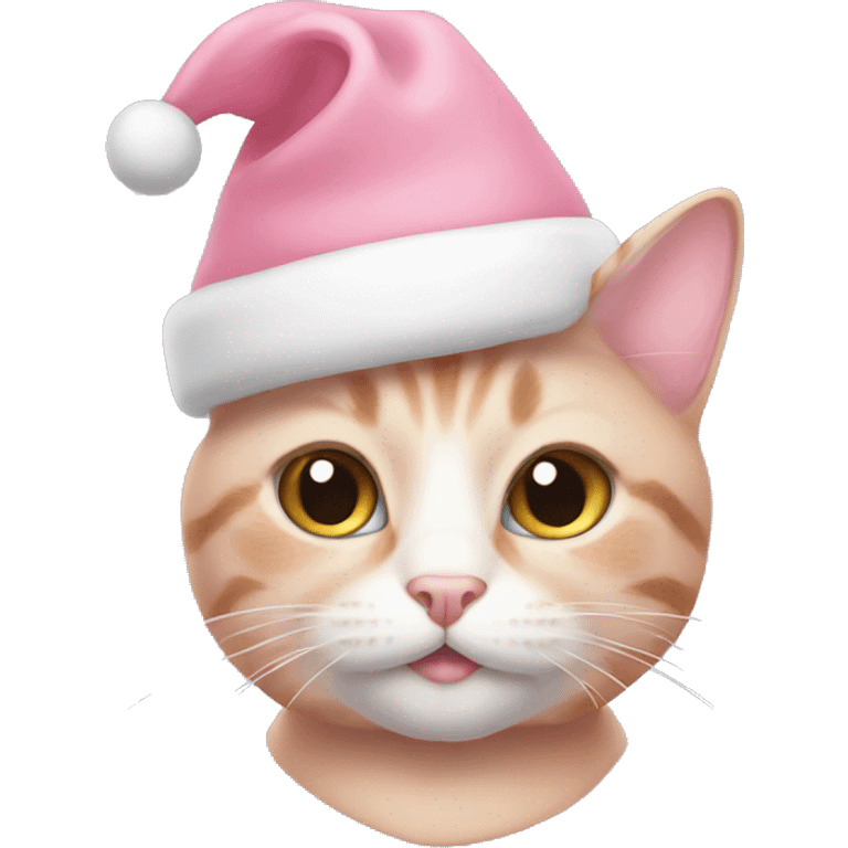 light pink cat with christmas hat emoji