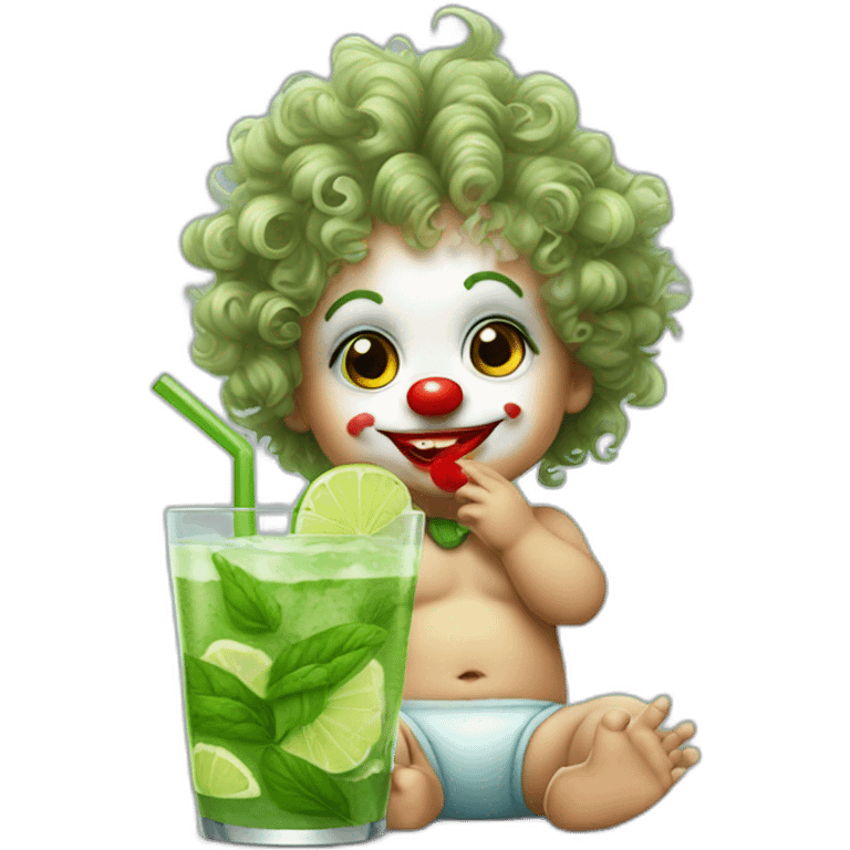 baby clown with curly hair drinking mojito emoji