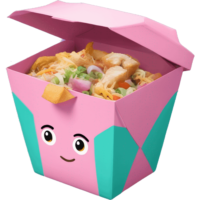 Multi colored Pastel Chinese food takeout box with kawaii eyes  emoji