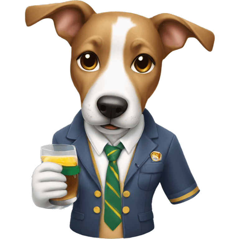 Dog wearing school clothes and drinking  emoji