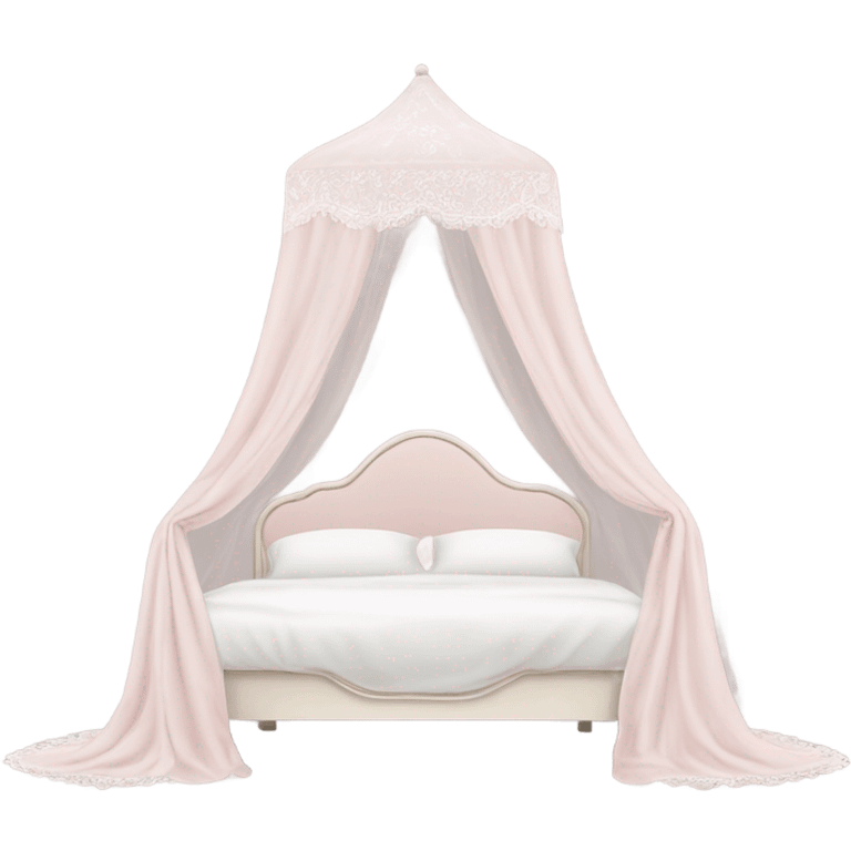 Pale pink bed with white lace canopy  emoji