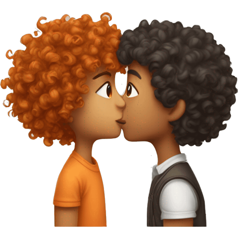 Long curly hair boy kissing short orange curly hair girl  emoji