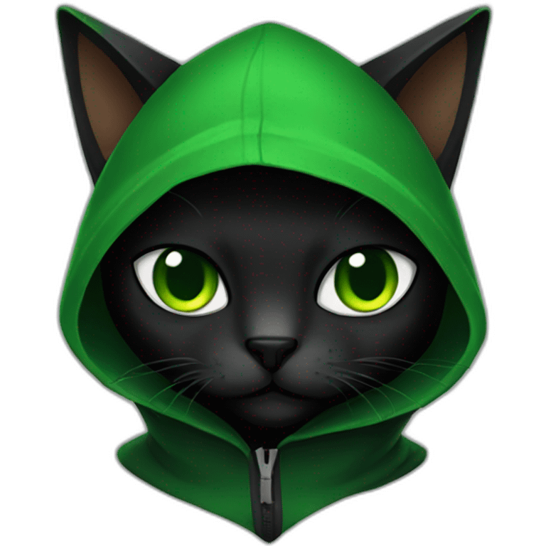 Green hooded black cat assassin emoji