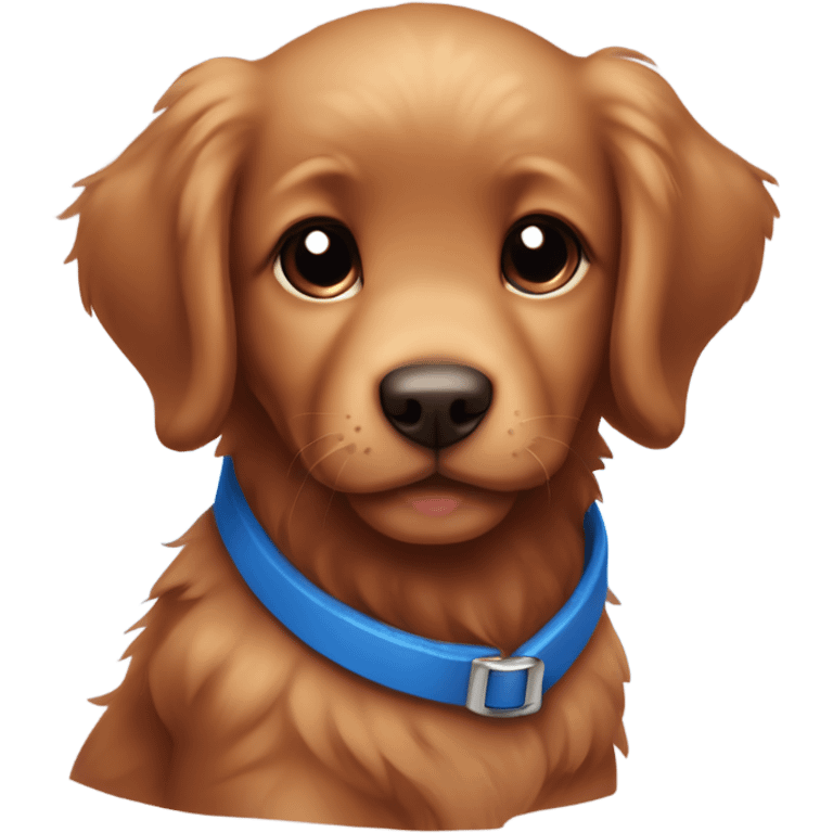 Chibi fluffy dark red retriever puppy with blue collar emoji