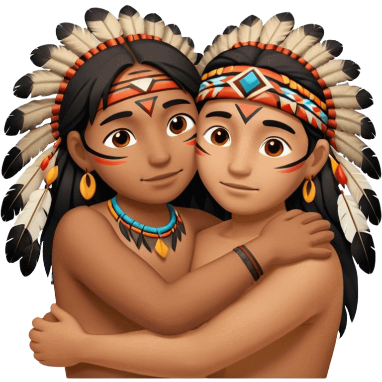 two indigenous people hugging, showing affection and care for each other. emoji