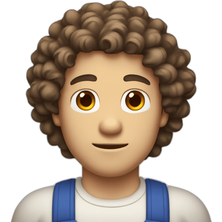 White man with brown eyes and curly hair without a mustache wearing Mario bros emoji