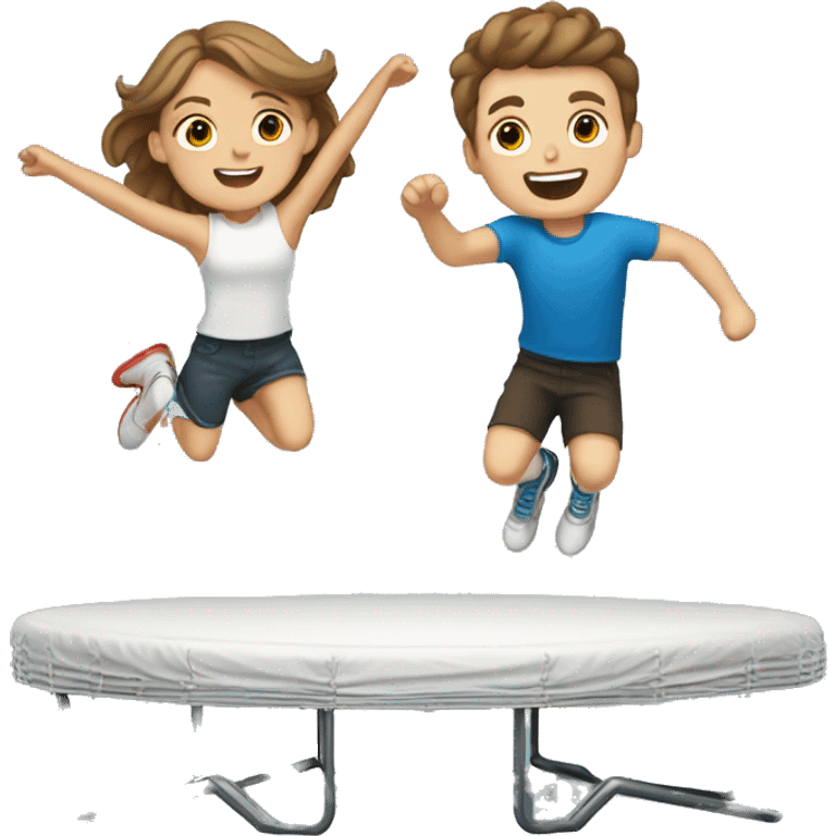 white boy with brown hair and white girl jumping on trampoline  emoji