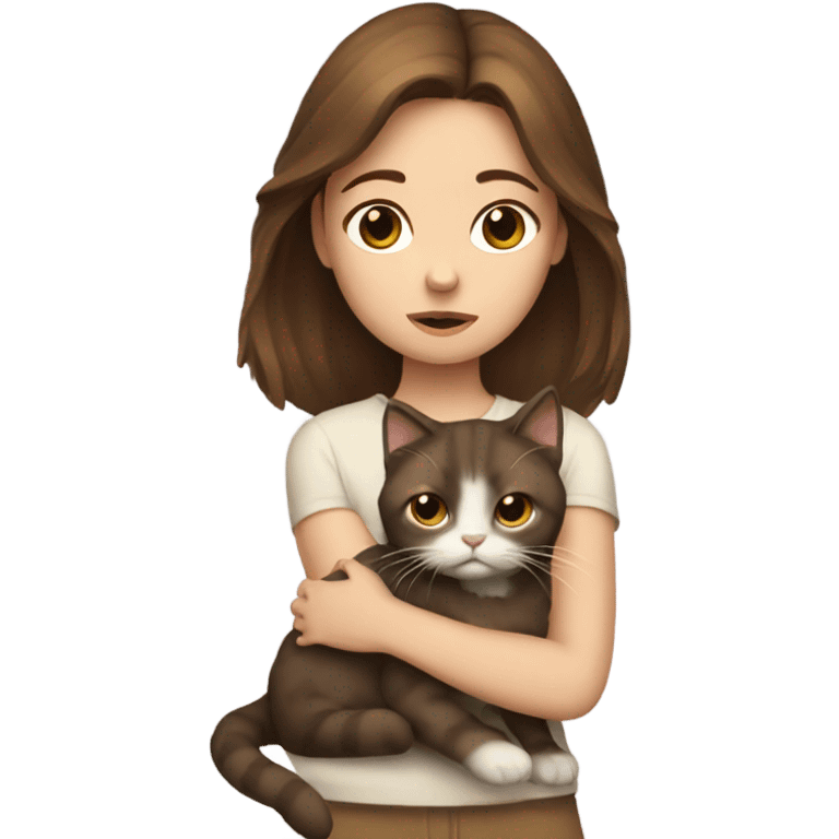 Brown hair girl with sad ragdoll cat emoji