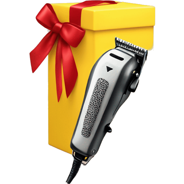 hair clipper with a barber pole near yellow preent box with red bow emoji