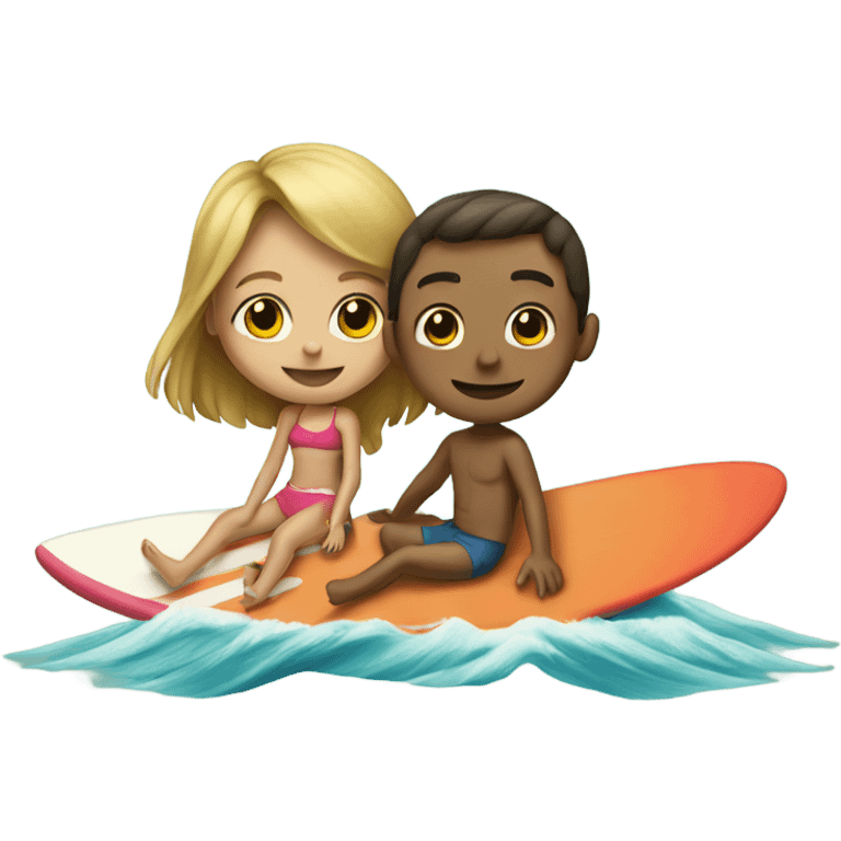 Girl and boy on surfboard together  emoji