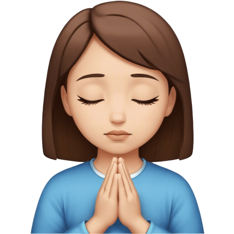 Girl with short brown hair praying with eyes closed emoji