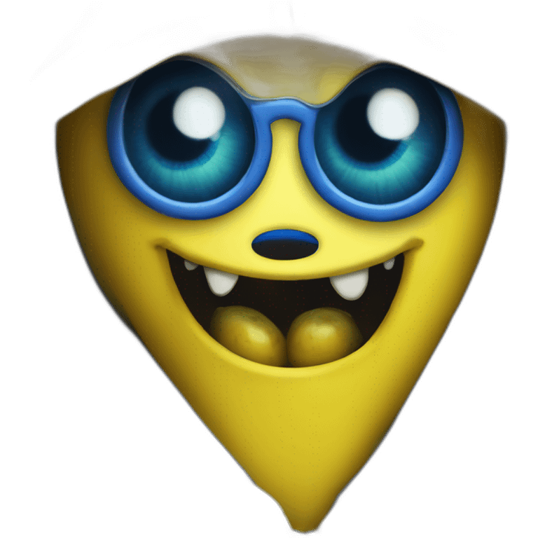 banana dominus hoodie, yellow with blue scary eyes emoji