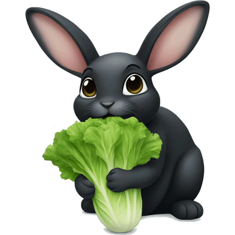 Black bunny eating lettuce emoji