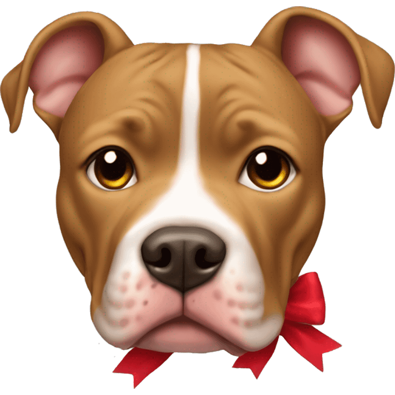 Light brown pitbull with short CROPPED ears, and red bow emoji