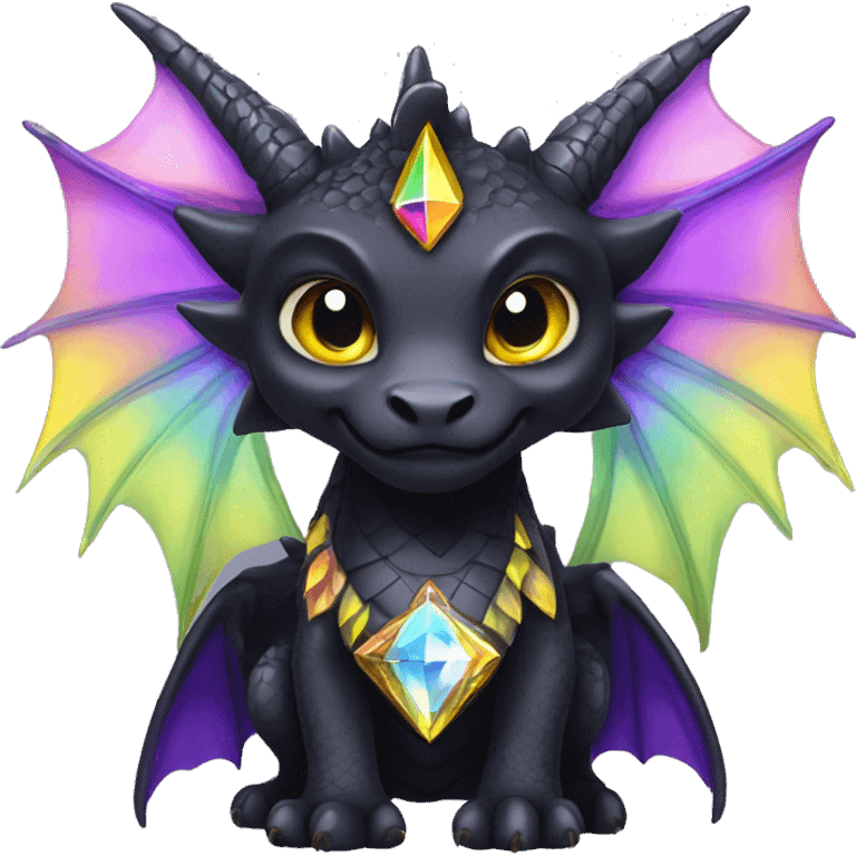 Black Dragon with purple and yellow crystals, a rainbow diamond on his chest, his eyes are yellow, and he has wings emoji