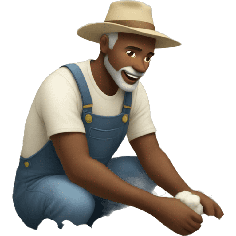 Man picking cotton on his farm  emoji