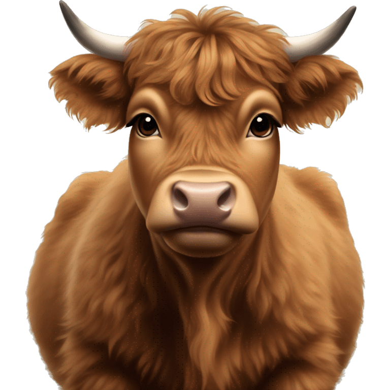 brown fluffy baby scottish cow with a small bow on head emoji