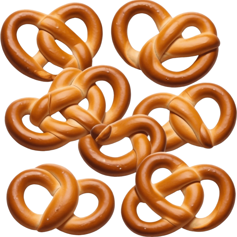 Cinematic Realistic Pretzels Dish Emoji, featuring freshly baked, twisted pretzels with a glossy, salted crust rendered with detailed textures and warm, appetizing lighting. emoji