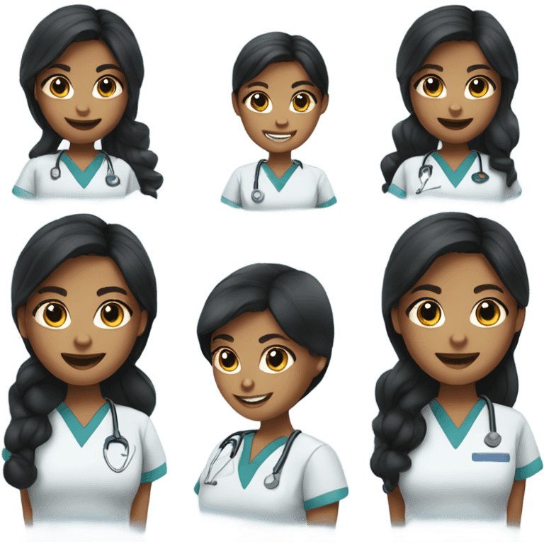 Tan skin black hair girl wear scrubs dental emoji