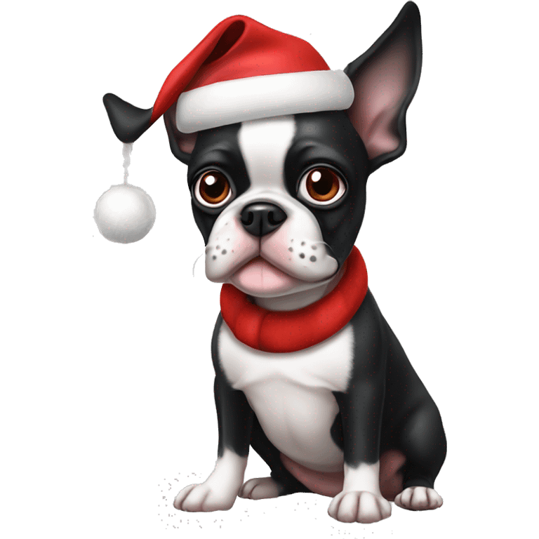 A Boston terrier with a Santa hat on emoji