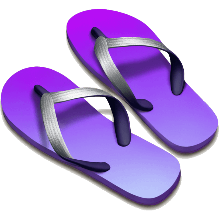 Realistic dark purple to light purple ombre flip flops with metallic silver accents. emoji