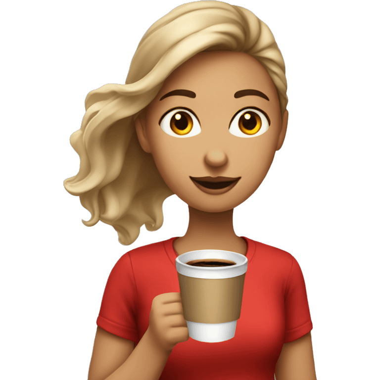 barista girl in a red t-shirt with a cup of coffee in a hand emoji