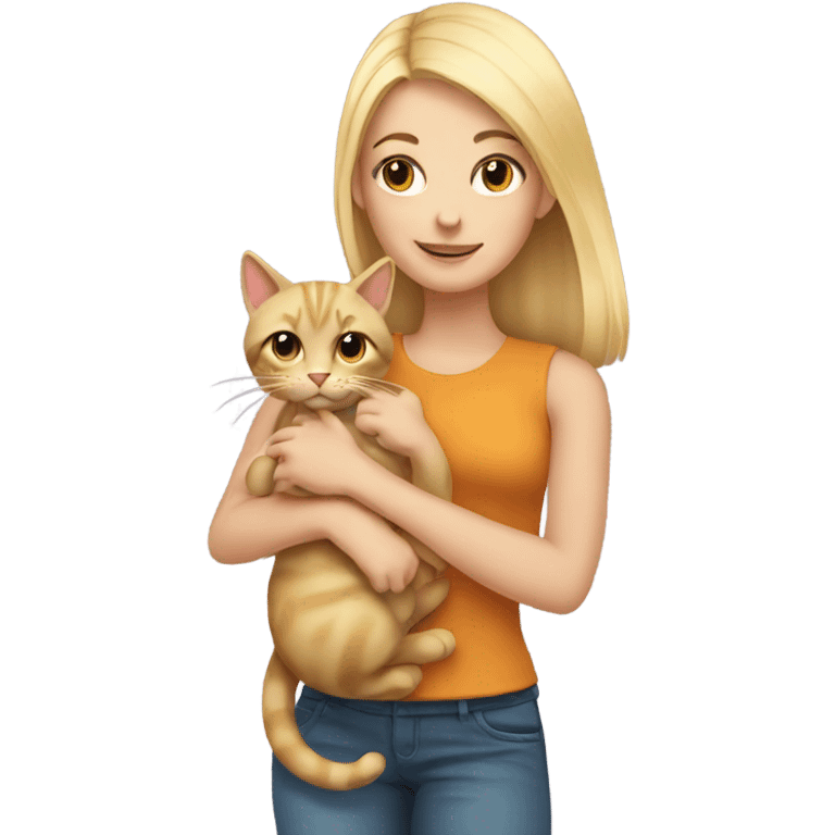 Blonde girl holding cat emoji