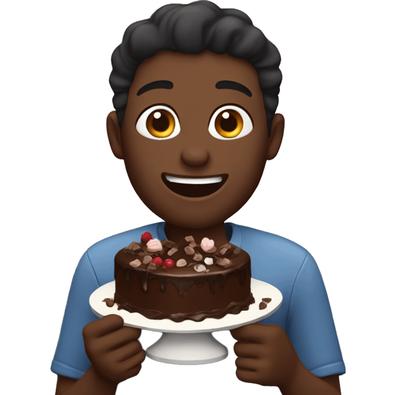 Black guy eating chocolate cake emoji