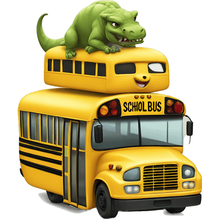 school bus with a dinasour on top  emoji