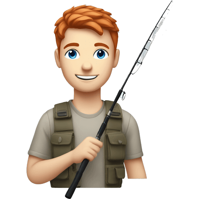 young guy smiling with blue eyes and short Redhead straight hair fishing emoji