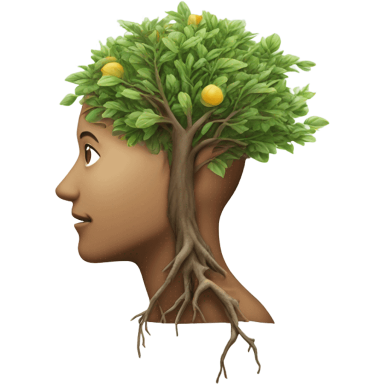 realistic person with a brain growing a tree emoji