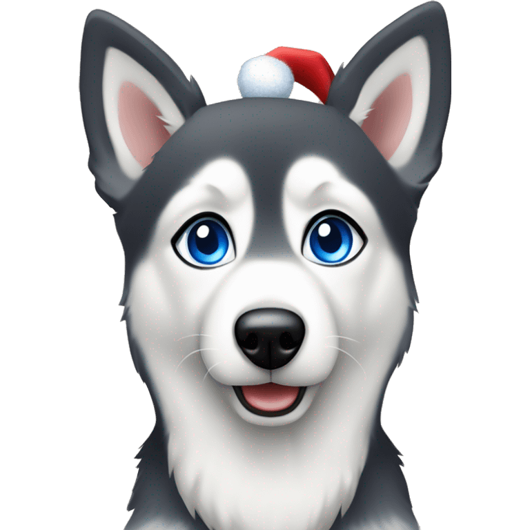 Christmas  holiday spirit Shepsky dog with blue eyes emoji