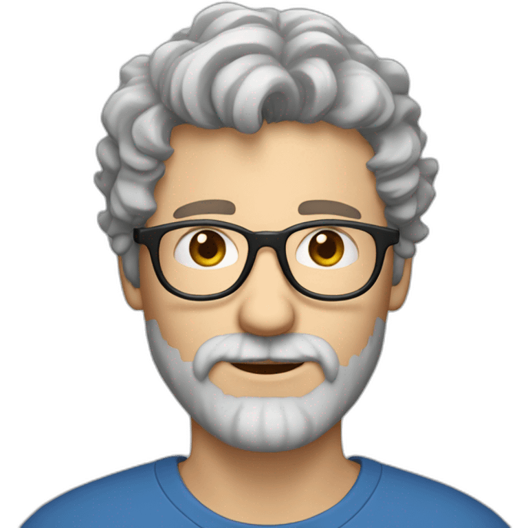 one european guy with short curly light brown hair and blue eyes and glasses and a light grey beard, emoji