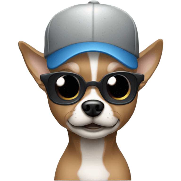 Man with blue eyes gray hair gray goatee wearing ball cap holding black long haired chihuahua emoji