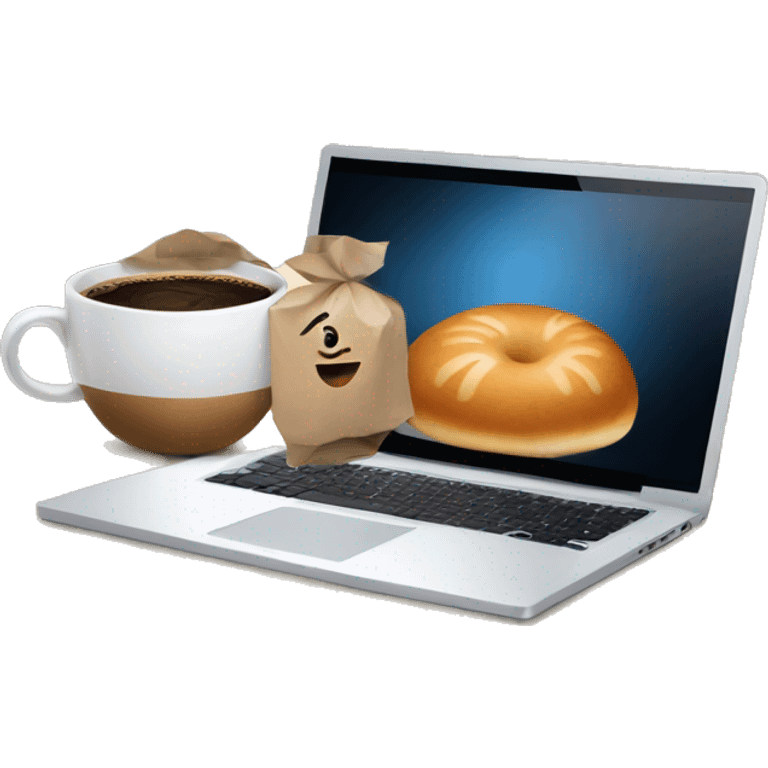 A coffee bun and a laptop emoji