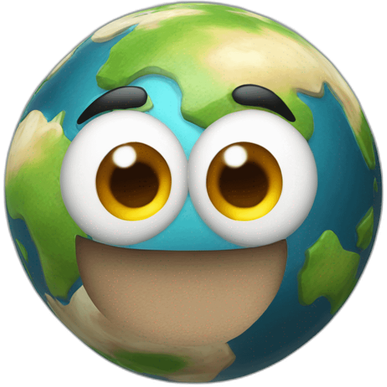 3d sphere Earth with a cartoon courageous skin texture with big playful eyes emoji