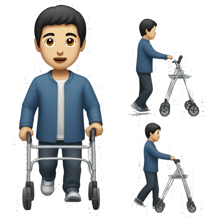 Asian man with black hair  using a walker  emoji