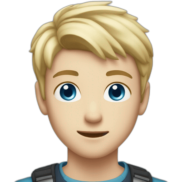 Blonde teen boy with medium short hair, blue eyes, having heart eyes looking to the camera emoji