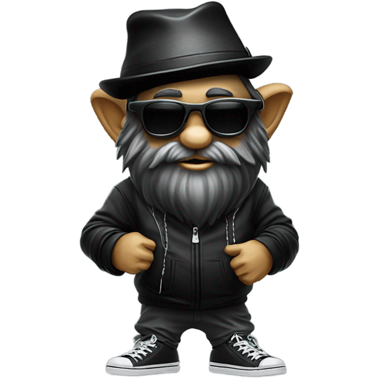 Focused Dj gnome wih sunglasses ad turntables wearing black emoji