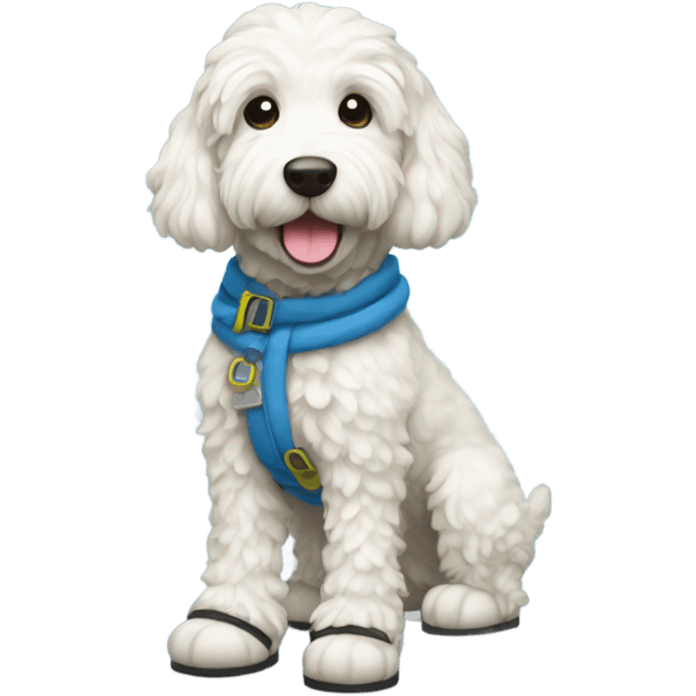 White golden doodle dog in snow boots  emoji