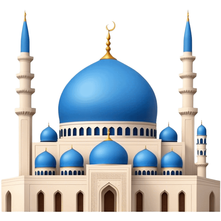 Cinematic Realistic Mohammad Al-Amin Mosque Landmark Emoji, showcasing its striking blue dome, towering minarets, and detailed Arabic calligraphy. emoji