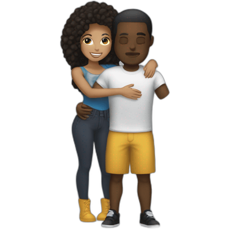 lightskin man with bottle, hugging short darkskin woman in designer clothes emoji